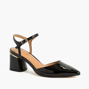 J. Crew Womens Black Patent Leather Midblock Pointed-Toe Slingback Heels Size 9